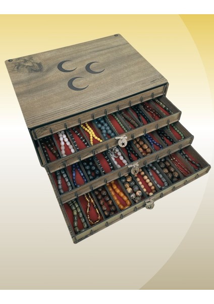 Kişiye Özel Ahşap Tesbih Koleksiyon Kutusu, Aksesuar Kutusu, Tesbihlik (40 Tesbihlik)