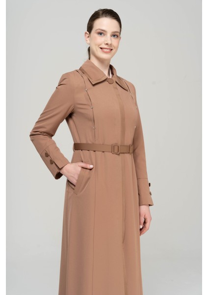 Gömlek Yaka Saten ve Aksesuar Detaylı Astarlı Pardesü KAMEL 6562 fırsatları