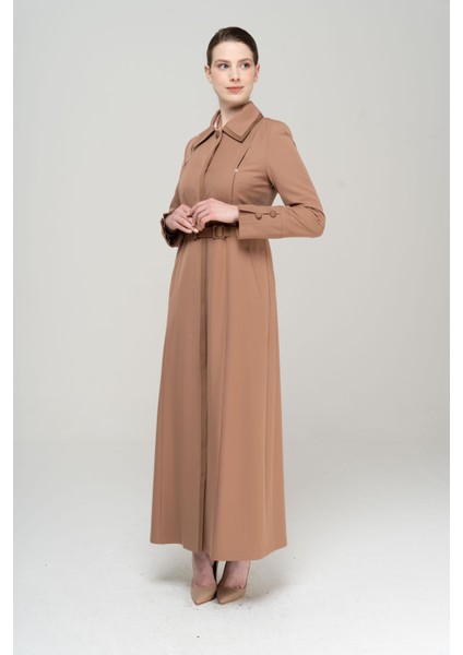 Gömlek Yaka Saten ve Aksesuar Detaylı Astarlı Pardesü KAMEL 6562 indirimleri