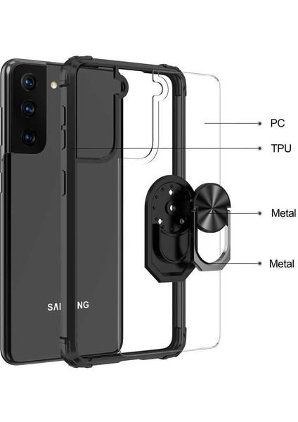 Samsung Galaxy S21 Fe Kılıf Silikon Kenarlı Yüzüklü Manyetik Mola Telefon Kılıfı