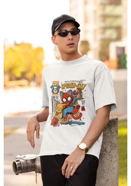 Spider-Cat Yazılı Tişört, Oversize Marvel Karakter Baskılı T-Shirt fiyatları