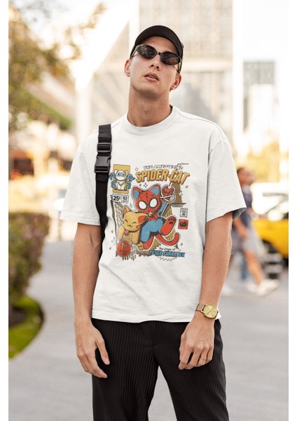 Spider-Cat Yazılı Tişört, Oversize Marvel Karakter Baskılı T-Shirt fırsatları