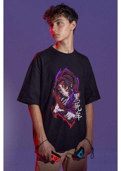 Kokushibo Baskılı Tişört, Oversize Demon Slayer Baskılı Anime T-Shirt modelleri