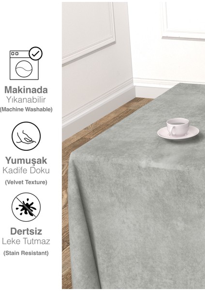 Daily Series Kadife Dokulu Ekru Renk Masa Örtüsü