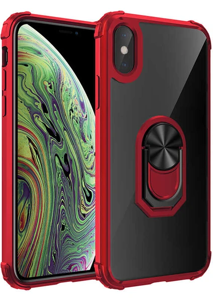 Apple iPhone Xs Max 6.5 Kılıf Silikon Kenarlı Yüzüklü Manyetik Mola Telefon Kılıfı