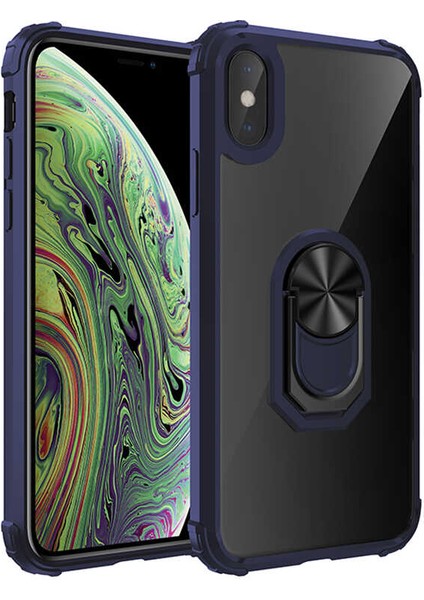 Apple iPhone Xs Max 6.5 Kılıf Silikon Kenarlı Yüzüklü Manyetik Mola Telefon Kılıfı