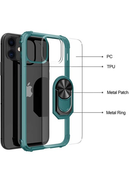 Apple iPhone 11 Kılıf Silikon Kenarlı Yüzüklü Manyetik Mola Telefon Kılıfı