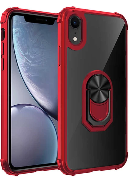 Apple iPhone Xr 6.1 Kılıf Silikon Kenarlı Yüzüklü Manyetik Mola Telefon Kılıfı