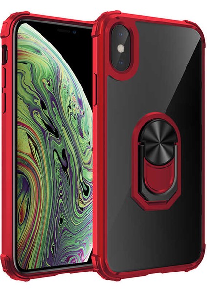 Apple iPhone Xs 5.8 Kılıf Silikon Kenarlı Yüzüklü Manyetik Mola Telefon Kılıfı