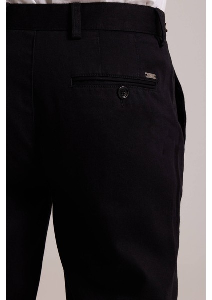 Erkek Siyah Düz Regular Fit Spor Kanvas Pantolon