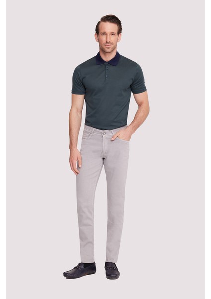 Erkek Gri Slim Fit Üst Cep Kanvas Pantolon