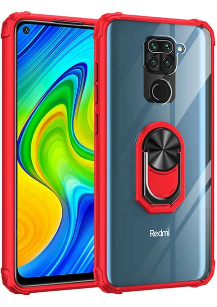 Xiaomi Redmi Note 9 Kılıf Silikon Kenarlı Yüzüklü Manyetik Mola Telefon Kılıfı