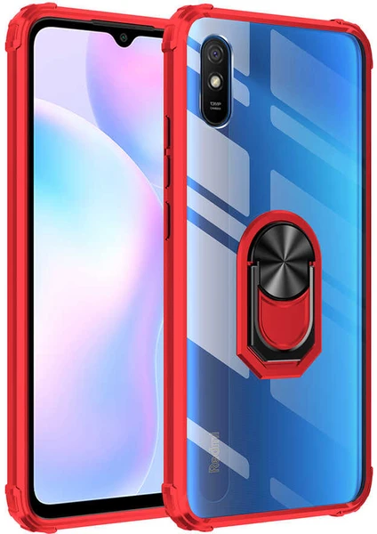 Xiaomi Redmi 9A Kılıf Silikon Kenarlı Yüzüklü Manyetik Mola Telefon Kılıfı