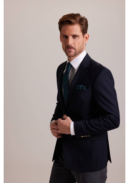 Erkek Lacivert Regular Fit Yünlü Blazer Ceket fiyatları