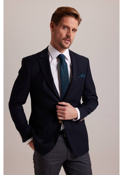 Erkek Lacivert Regular Fit Yünlü Blazer Ceket modelleri