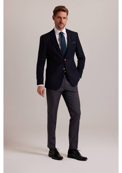 Erkek Lacivert Regular Fit Yünlü Blazer Ceket fırsatları