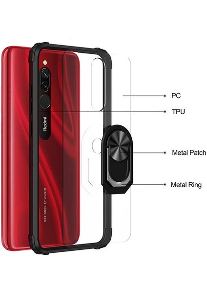 Xiaomi Redmi 8A Kılıf Silikon Kenarlı Yüzüklü Manyetik Mola Telefon Kılıfı