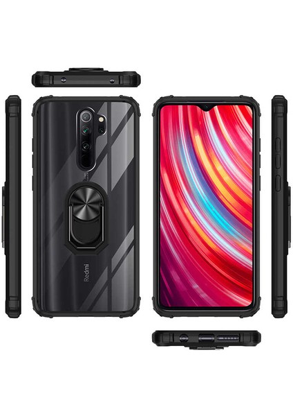 Xiaomi Redmi Note 8 Pro Kılıf Silikon Kenarlı Yüzüklü Manyetik Mola Telefon Kılıfı