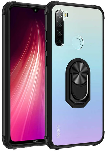 Xiaomi Redmi Note 8 Kılıf Silikon Kenarlı Yüzüklü Manyetik Mola Telefon Kılıfı