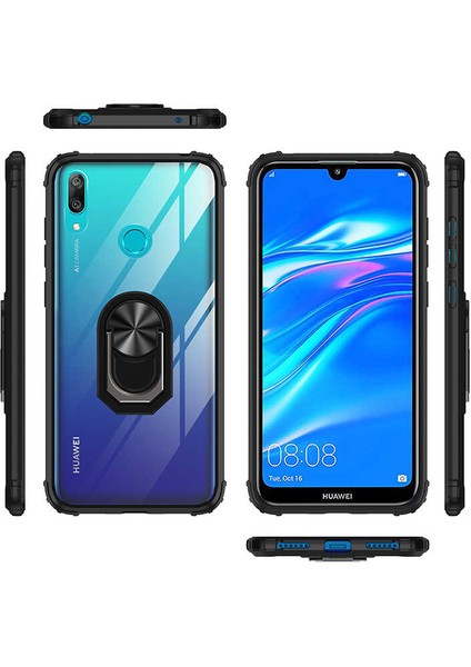 Huawei Y7 Prime 2019 Kılıf Silikon Kenarlı Yüzüklü Manyetik Mola Telefon Kılıfı fiyatları