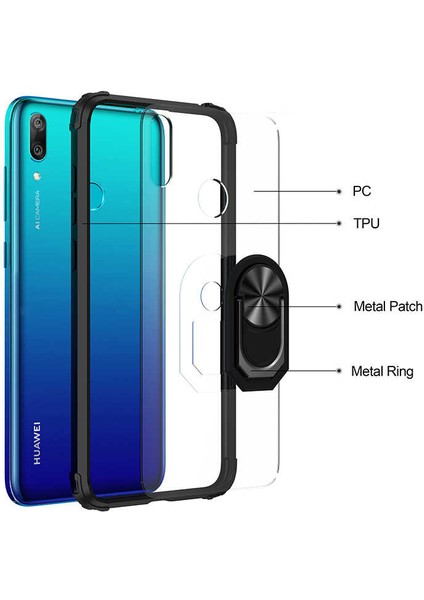 Huawei Y7 Prime 2019 Kılıf Silikon Kenarlı Yüzüklü Manyetik Mola Telefon Kılıfı fırsatları