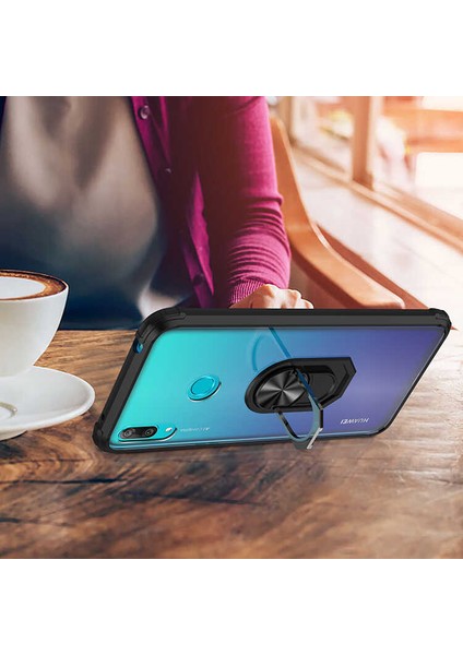 Huawei Y7 Prime 2019 Kılıf Silikon Kenarlı Yüzüklü Manyetik Mola Telefon Kılıfı indirimleri