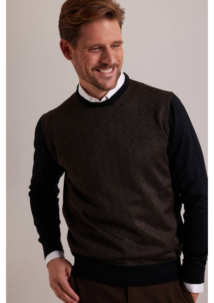 Erkek Siyah Kahve Bisiklet Yaka Desenli Triko modelleri