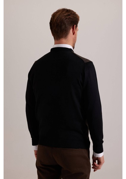 Erkek Siyah Kahve Bisiklet Yaka Desenli Triko indirimleri