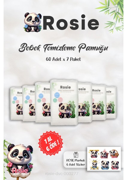 7 Al 6 Öde Rosıe %100 Doğal Bebek Temizleme Pamuğu 60'lı ve Rosıe Sticker