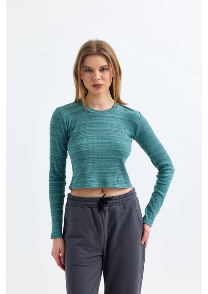 Çağla Bisiklet Yaka Uzun Kollu Fitilli Kaşkorse Crop Bluz fiyatları