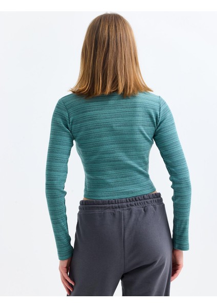 Çağla Bisiklet Yaka Uzun Kollu Fitilli Kaşkorse Crop Bluz fırsatları