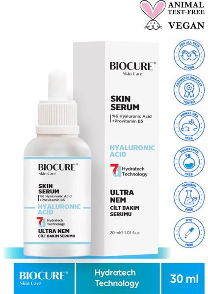 Hyaluronic Acid Cilt Bakım Serumu, Ultra Nemlendiricili, Hydratech Technology 30 ml