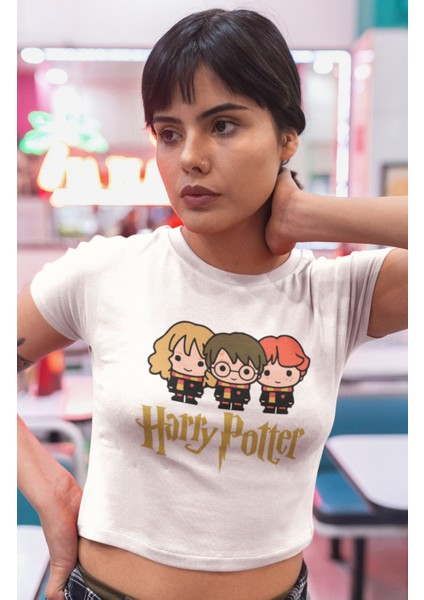 Fuddy Moda H Potter Karakterleri Baskılı Crop Top, Hp Baskılı Crop Bluz