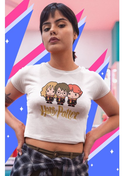 Fuddy Moda H Potter Karakterleri Baskılı Crop Top, Hp Baskılı Crop Bluz