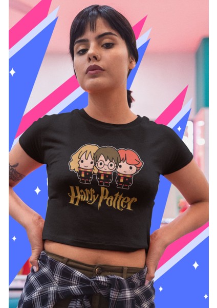 H Potter Karakterleri Baskılı Crop Top, Hp Baskılı Crop Bluz