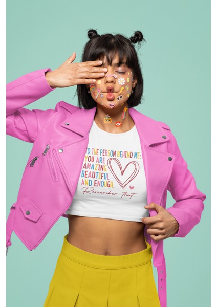 To The Person Behind Me Yazılı Crop Top, Kadın Renkli Yazı Baskılı Crop Bluz fiyatları