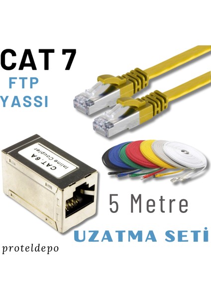 5 Metre Cat7 Kablo Yassı Ftp Ethernet Network Lan Ağ Kablo ve Ekleyici