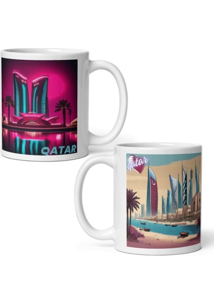 Katar Kupa Bardak 2 Adet Seyahat Hatıra Qatar Mug