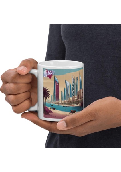 Katar Kupa Bardak 2 Adet Seyahat Hatıra Qatar Mug