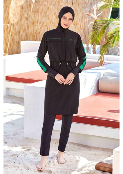 Spor Likra Tam Kapalı Tesettür Mayo Silver 4578 Siyah