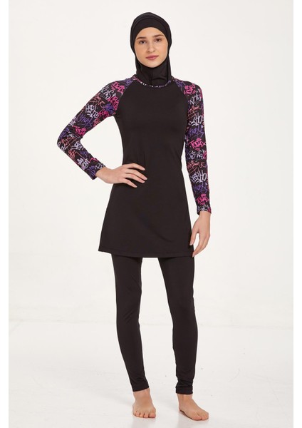 Genç Tam Kapalı Likralı Tesettür Mayo Roxane 8337 Siyah