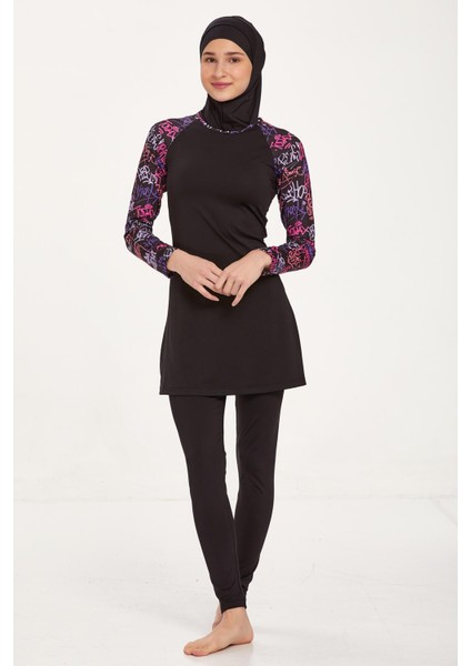 Genç Tam Kapalı Likralı Tesettür Mayo Roxane 8337 Siyah modelleri