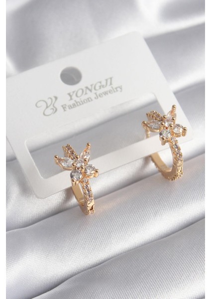 E-Bijuteri Pirinç Gold Renk Zirkon Taşlı Kelebek Model Kadın Küpe