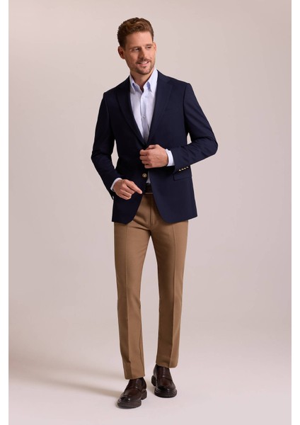 Erkek Lacivert Regular Fit Mono Yaka Likralı Blazer Ceket fiyatları
