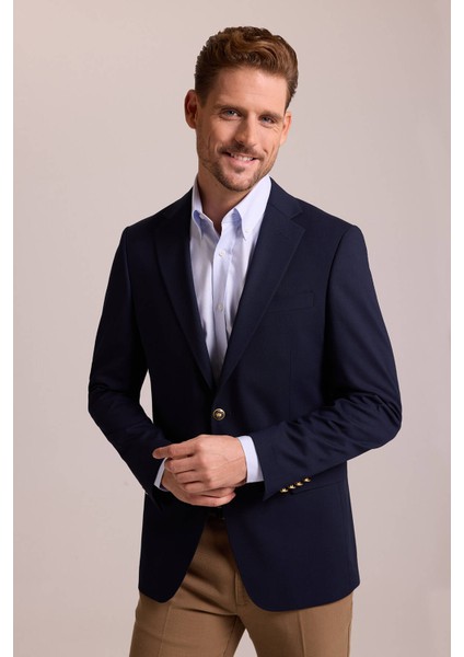 Erkek Lacivert Regular Fit Mono Yaka Likralı Blazer Ceket modelleri