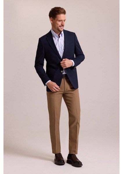 Erkek Lacivert Regular Fit Mono Yaka Likralı Blazer Ceket fırsatları