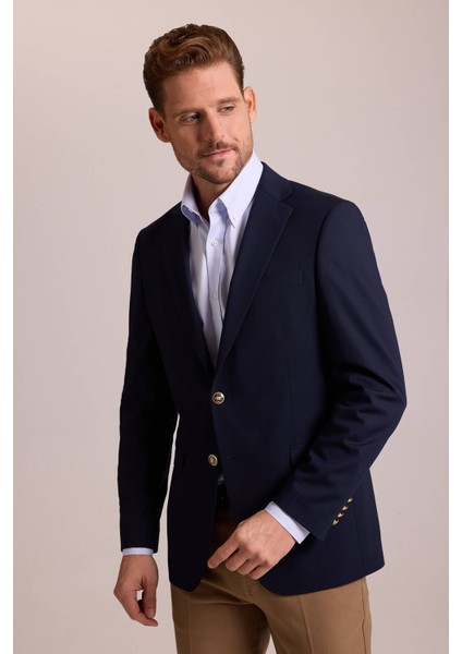 Erkek Lacivert Regular Fit Mono Yaka Likralı Blazer Ceket indirimleri