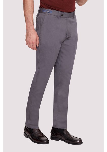 Erkek Koyu Gri Regular Fit Kanvas Pantalon