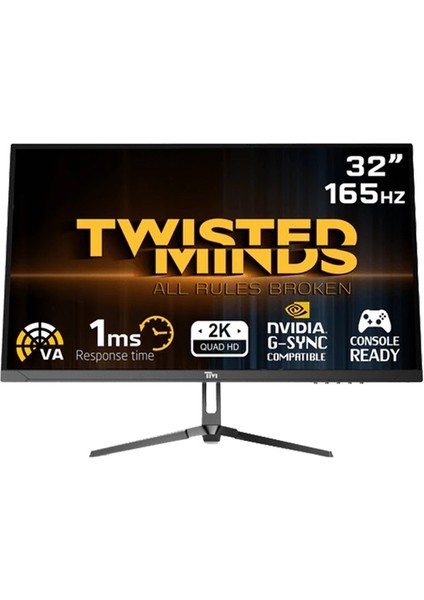 Twısted Mınds 32” TM32QHD165VA Qhd 165HZ 1ms HDMI Dp Hdr Fast Va Freesync/adaptıve-Sync Çerçevesiz Gamıng Monitör