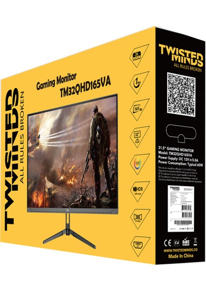 Twısted Mınds 32” TM32QHD165VA Qhd 165HZ 1ms HDMI Dp Hdr Fast Va Freesync/adaptıve-Sync Çerçevesiz Gamıng Monitör